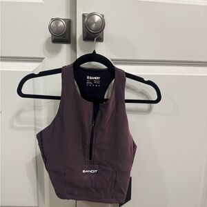 Bandit Running STRIPED CADENCE™ ZIP FRONT RACE CROP - BLACK / MAUVE